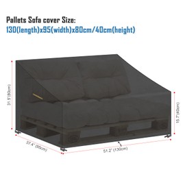 VANSHEIM Cover for Pallet Furniture, Pallet Bench Cover for Pallet Sofa, Cover for Pallet Bench, Waterproof, Anti-UV Pallet Sofa Cover, 130 x 95 x 80/40 cm