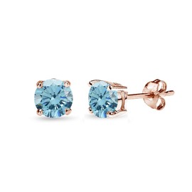 Rose Gold Flashed Sterling Silver 5mm Round Light Blue Stud Earrings for Women