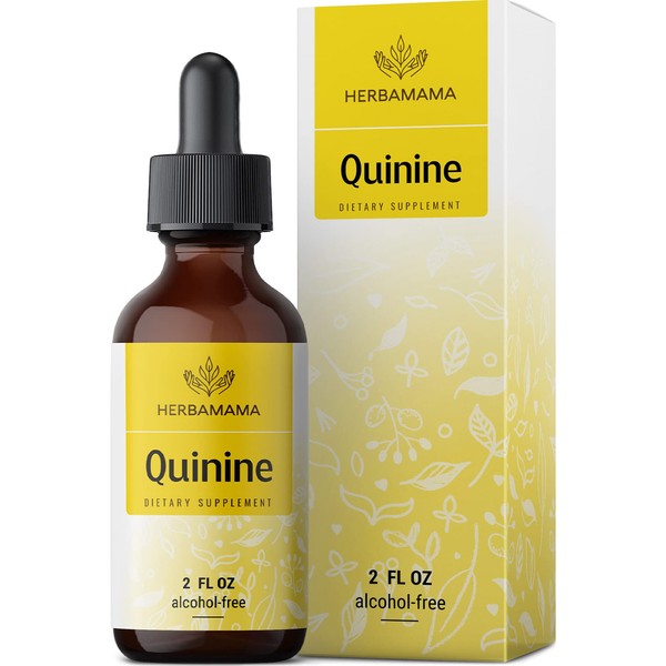 HERBAMAMA Quinine Liquid Extract - Organic Quinine Tincture for Leg Cramps - Cinchona Officinalis Bark Drops - Alcohol-Free - Vegan Supplement - 2 fl oz