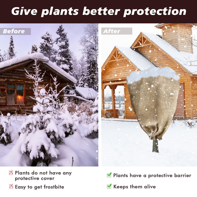 6 Pack 24” × 40” Burlap Winter Plant Cover Bags