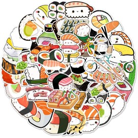 50 PCS Sushi Stickers Japanese Food Sushi Roll Rice Stickers Water Bottles Laptop Phone Motorcycle Computer Guitar Skateboard Vinyl Sticker Waterproof Aesthetic Trendy Decals for Teens Girls Adults