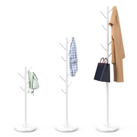 Durmmur Heavy Duty Coat Rack with Natural Marble Base, Freestanding Metal Coat Stand with 8 Hooks, Modern Stable Coat Hanger Tree for Bags, Jacket, Clothes, and Hats, White Metal