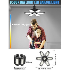 YIQIBRO Garage Lamp LED 185 W 1 Piece, 18500 LM 6500 K Malleable LED Workshop Ceiling Light with 6+1 Adjustable Panels, E26/E27 Workshop Lamp Garage Light for Basement Shop Workshop Warehouse