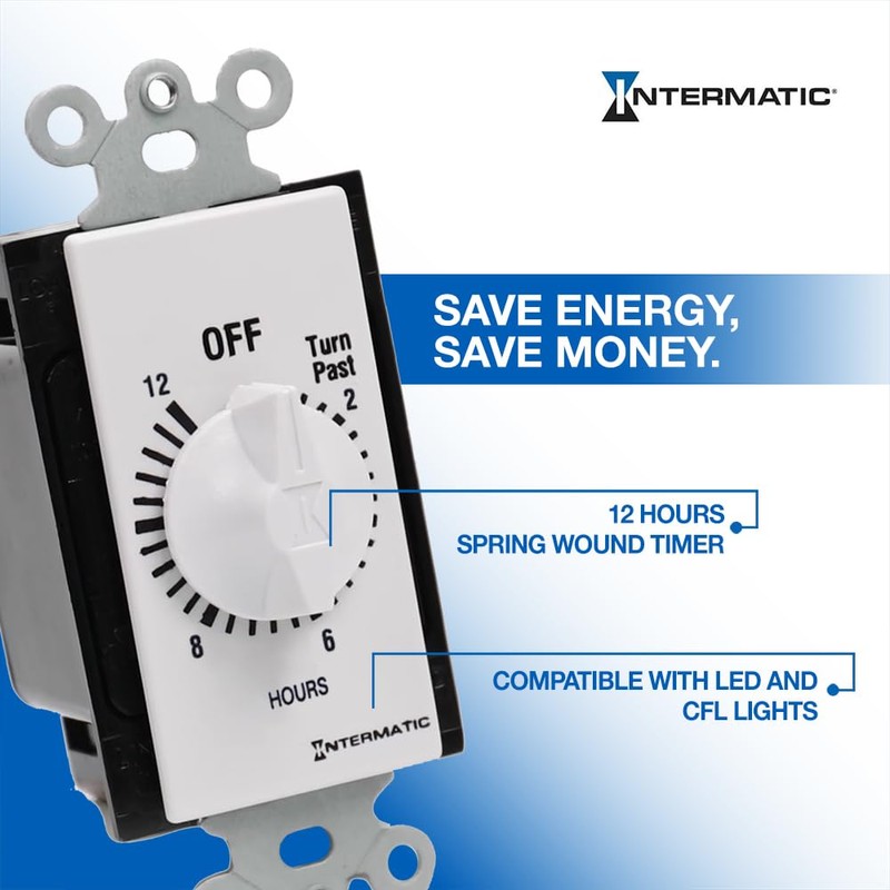 Intermatic SW12HWK 12-Hour Spring Wound Timer, White - Energy Efficient