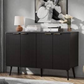 FONTOI Buffet Cabinet with Storage, Multifunctional Storage Cabinet with 4 Doors, Modern Sideboard Buffet Credenzas for Living Room, Entryway, Hallway, Black