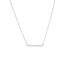 JewelryWeb 925 Sterling Silver 16 Inch + 2 Inch Rhodium Plated CZ Bar Necklace 16” + 2” CZ CZ is 2mm X 30mm Spring - Pendant Necklace for Women