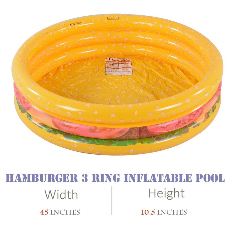 XFlated Hamburger 3 Ring Inflatable Kiddie Pool for Kids, 45