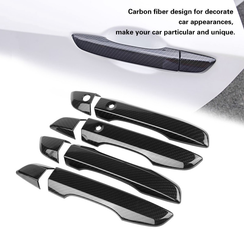 4Pcs Carbon Fiber Car Side Door Handle Frame Cover Trim