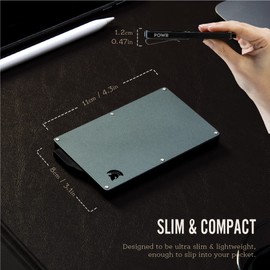 POWR Card Holder Wallet, Mens Minimalist Slim Metal RFID Blocking Contactless Card Protector, with Money Clip