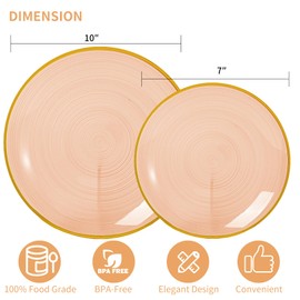 N9R 60PCS Orange Plastic Plates with Gold Trim – 30 Dinner & 30 Dessert Plates, Circular Ribbed Design, Elegant Disposable Plates for Weddings, Events, Banquets, Special Occasions (Translucent Orange)