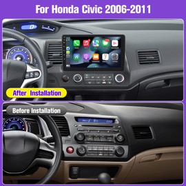 Leadfan Car Stereo Radio for Honda Civic 2006 2007 2008 2009 2010 2011, Wireless Carplay Android Auto, 10.1 inch IPS Screen for Civic, GPS Navigation,Bluetooth,FM,SWC,Backup Camera, 2G+32G