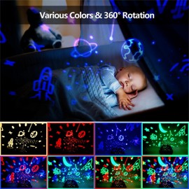Geemik Night Light Kids, Baby Star Projector Light, Sensory Lights with 360° Rotating and Films About Universe and Animals, Soothing Sleep Lamp for Bedroom Decor, Christmas/Birthday Gifts for Girls