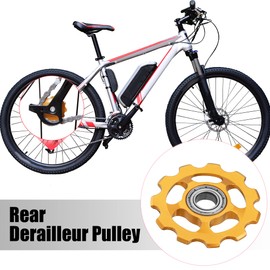 X AUTOHAUX Bike Rear Derailleur Pulley Accessories for 11T Gear Sealed Bearing Jockey Wheel Gold Tone 2pcs