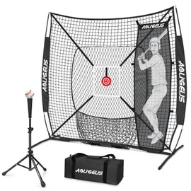 AOLIGEIJS 6'X6' Baseball Softball Practice Net,Pitching Net,Batting Net,with Baseball Tee,Bonus Strike Zone,Target and Bow Frame,for Hitting,Pitching,Catching