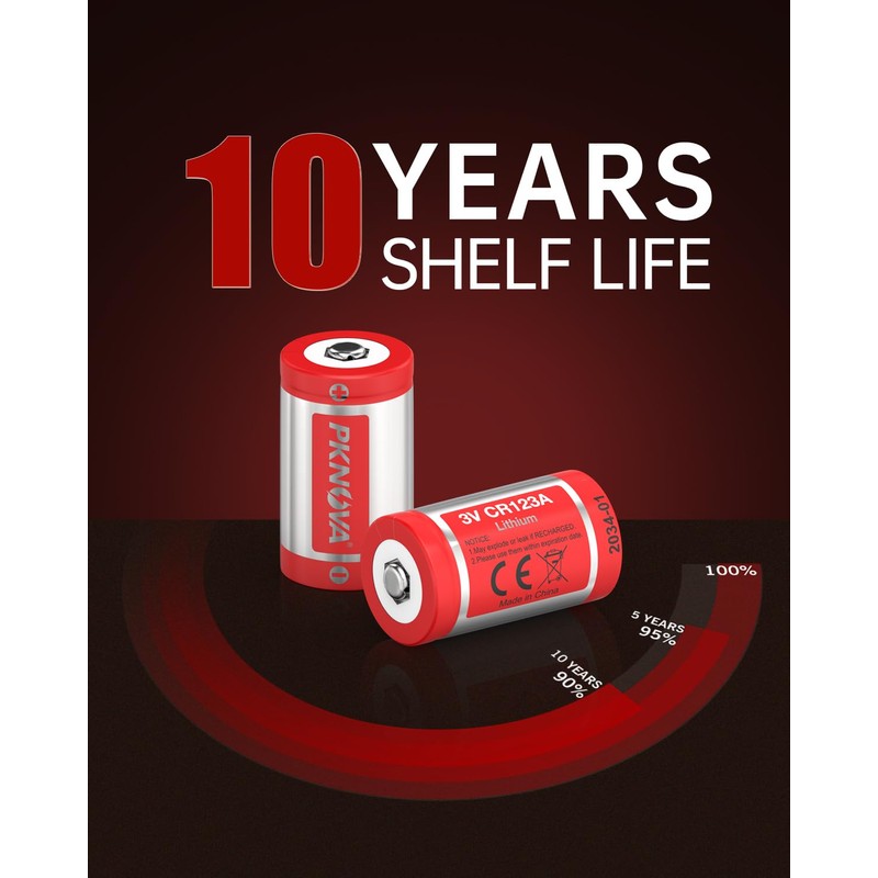 PKNOVA CR123A Battery, 2 Count, CR123A Lithium Batteries, 3 Volt