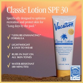 VACATION Vacation Classic Sunscreen Lotion SPF 30 & Air Freshener Bundle, Water-Resistant, Lightweight, Transparent on All Skin Tones, Dermatologist-Tested, Vegan, Travel Size, 3.4 Fl. Oz.