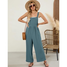 Flygo Womens Overalls Loose Fit Wide Leg Jumpsuits 2025 Summer Casual Rompers Jumper with Pockets(Bluegrey-M)