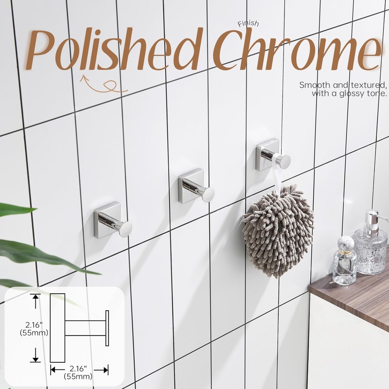 KOKOSIRI Hooks for Hanging Towels Chrome Bathroom Hand Towel Hooks