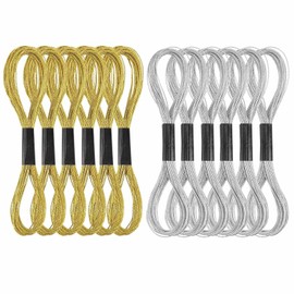 12pcs Skeins Glitter Embroidery Floss Metallic Embroidery Thread Sewing Cross Stitch Threads Gold and Silver Polyester Thread, Friendship Bracelets Thread for DIY Embroidery Thread,