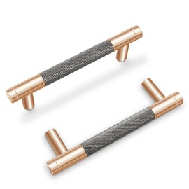 CYX 10 Pack 5 Inch Gold and Grey Cabinet Handles, knurled Cabinet Pulls, Aluminum Handles, Knurled Drawer Pulls, Sideboard Handles.