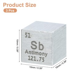 sourcing map 3 Pcs Antimony Cube, 0.39 Inch High Density Metal Element Cube Metal Density Cube for Chemical Elements Collection Science Education Experiment Application, Silver