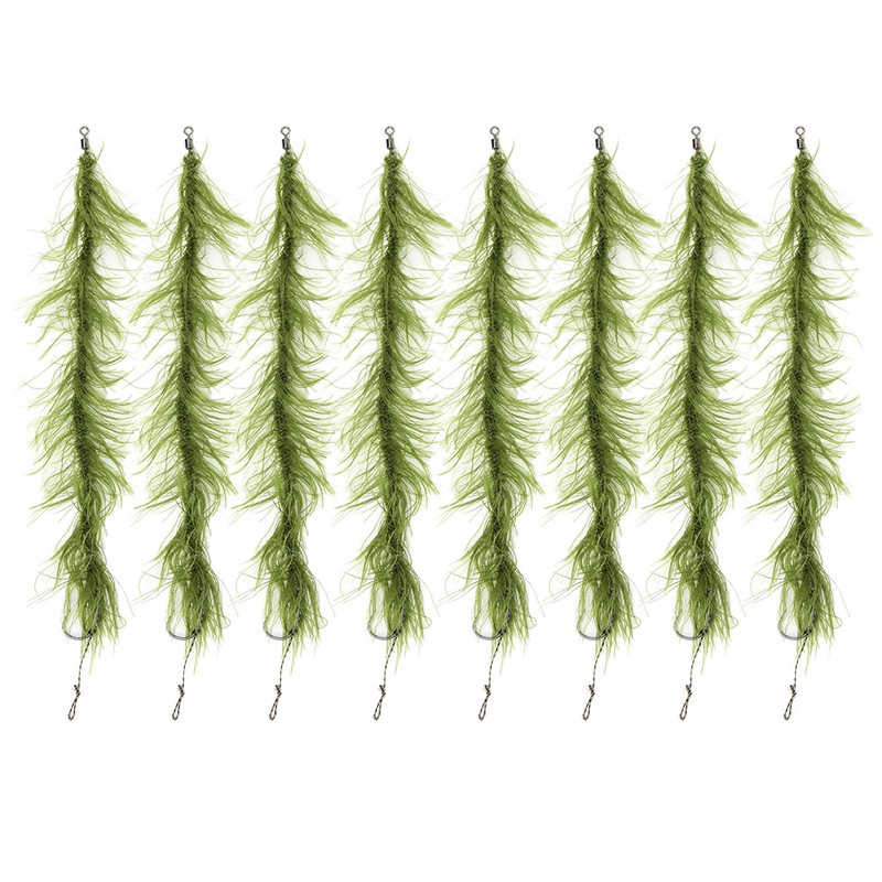 8PCS Carp Fishing Tied Hair Rigs Nylon Green Grass Line