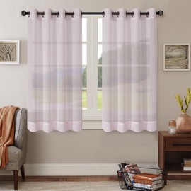 Megachest Woven fancy Voile metallic ring top Curtain 2 Panels with ties LINEN-PINK 56" wideX48 drop 2 Panels