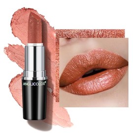 Anglicolor Lápiz Labial Brillo MetáLico,Labiales Super Lustrous,Lipstick Labios De Sculpted Craft Hidratante, Larga Duración,Vegano Y Sin Crueldad (#05 BE HAPPY, 4g)