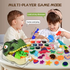 55PCS Dinosaur Dough Set for Kids – Clay Play Tools & Molds with Light & Sound Dinosaur Storage Case, Creative Dough Playset for Boys & Girls Ages 3-8