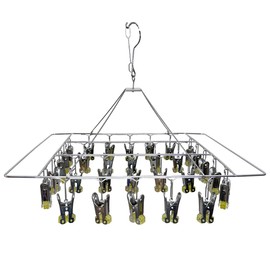 CHERRY GLOBAL Quick Release Rectangle Stainless Steel Laundry Drying Rack with 30 Clips,Swivel Hook Wind-Proof Clothes Hanger Rack for Sock, Bras, Underwear, Laundry Accessories