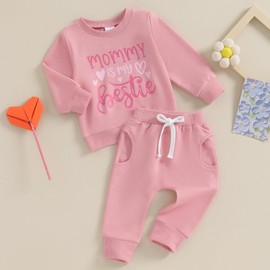 XIXIMAON Toddler Baby Girls Jogger Suit Set Mama 's Bestie Letter Print Long Sleeve Jumper Top Sweatpants Infant Valentine's Clothes