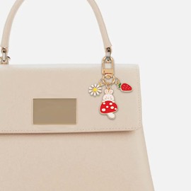 FUNDI 2 Pieces Cute Mushroom Bunny Keychain for Women Kawaii Keychain Strawberry Daisy Accessories Key Ring for Women,Charm for Purse,Backpack, Red