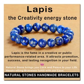 AD Beads AD Beads Handmade Gemstone Stretch Elastic Bracelet Crystal Healing Reiki Nature's Beauty and Spiritual Essence Unisex (10mm, Lapis Lazuli)