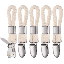 Luxiremi 5 Pcs Hanging Tea Towels Clip, Brackets-Braided CottonTowel Clips with Hanging Loop, Cloth Hook Clip Hangers for Home Kitchen Bathroom Cupboards Cloth Hanger Holder Loop