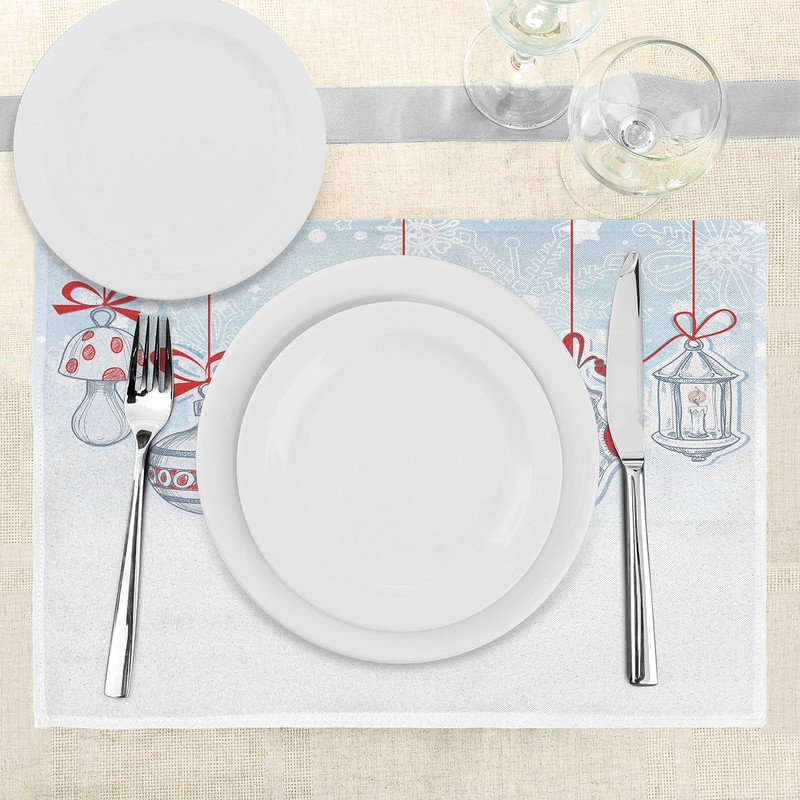 ABAKUHAUS Christmas Place Mats Retro Washable Fabric Dining Room Kitchen