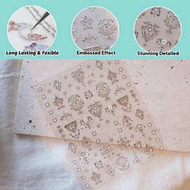 CESTSIREN Gold White Bohemian Totem Nail Art Stickers, 3D Embossed Nail Decals,Holographic for Nail Art Design, Self-Adhesive, Nail Accessories for Women, Nail Art Supplies