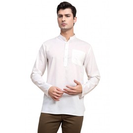 SKAVIJ Cotton Kurta for Men Casual Lightweight Long Sleeve Henley Beach Shirts T Shirts With Pocket (X-Large, White)