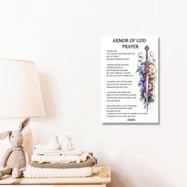 Armor of God Canvas Wall Art Christian Spiritual Warfare Prayer Wall Art,Victorious Christian Living Quotes Painting Artwork Wall Decor For Home Office Framed 8 * 12 inch