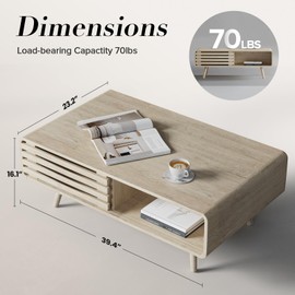 Easyego Coffee Table with Storage, Farmhouse Wood Tables for Living Room, Easy Assembly, Suitable for Various Home Styles (Oak)