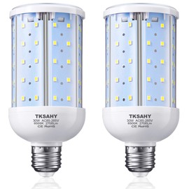 2-Pack 180W Equivalent LED Corn Light Bulb 2700 Lumen 6500K Cool White Daylight 30W LED Light bulbs E26/E27 Medium Base for Indoor Warehouse Garage Basement Backyard Factory Barn and Many Areas
