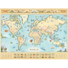 Xplorer Maps World Hand-Drawn Map – 24x18 Vintage-Style Lithographic Print – Made in USA