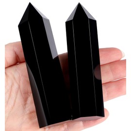 QINJIEJIE Large Obsidian Crystal Tower 4 Inch Healing Stone Crystals Stone Towers 1 Piece Hexagonal Point Bars Gemstone for Wicca Crystal Grid Reiki Meditation 9-10 cm