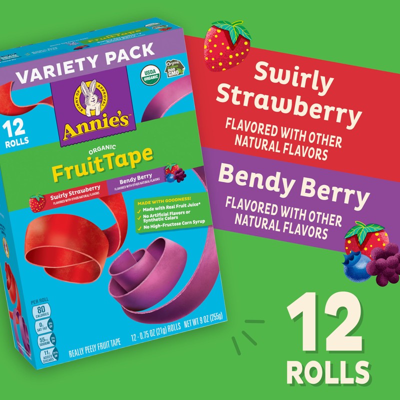 Annie's Organic Fruit Tape, Swirly Strawberry and Bendy Berry, Gluten
