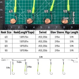 Dr.Fish 2 Pack Deep Drop Snapper Rig 6ft Bottom Fishing Rig, 5 Circle Hooks with Glow Sleeves Leader Rigging Deep Drop Fishing for Halibut, Grouper, Snapper Saltwater