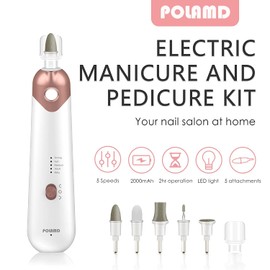 Portable Electric Nail Drill,Manicure Pedicure Kit, Electric Nail File Set,Cordless Electric Nail Drills Machine, 5 Speeds Hand Foot Care Tool for for Home Salon Use(White)