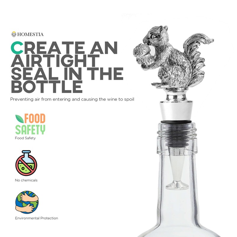 Homestia Squirrel Wine Stopper, Bottle Stopper Wine Saver, Reusable Wine