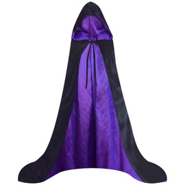 Black and Purple Black Hooded Velvet Cloak Women, Witch Velvet Reversible Capes and Cloaks(Medium)
