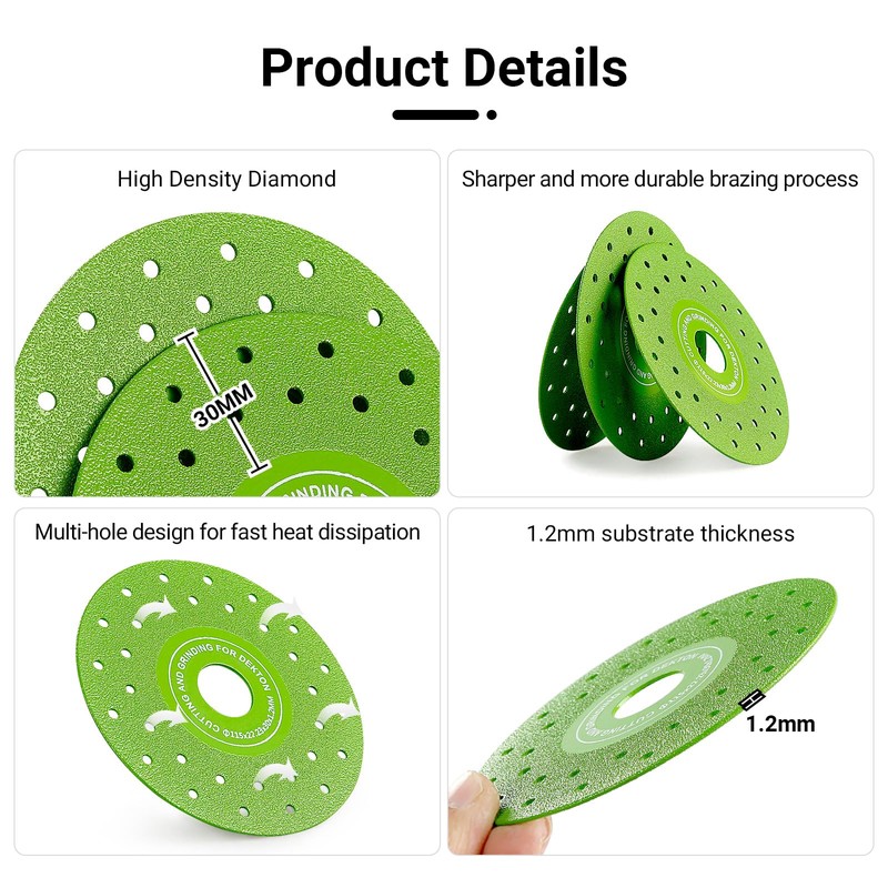 LOZLIN 3PCS 115MM Vacuum Brazed Ultra-Thin Multi-Pore Flat Abrasive Sheet