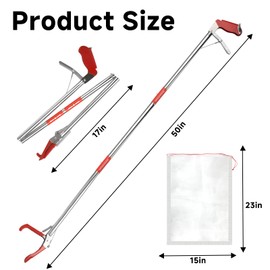 50 inch Snake Tongs Collapsible Grabber, Professional Reptile Snake Catcher Wide Jaw Handling Tool, Stainless Steel Snake Hook Long Reach Grabber for Camping, Garden and Emergency Use