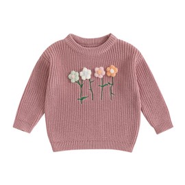 Baby Girl Sweater 3D Floral Knit Sweaters Toddler Infant Newborn Crewneck Pullover Sweatshirt Long Sleeve Tops (Pink, 0-3 Months)